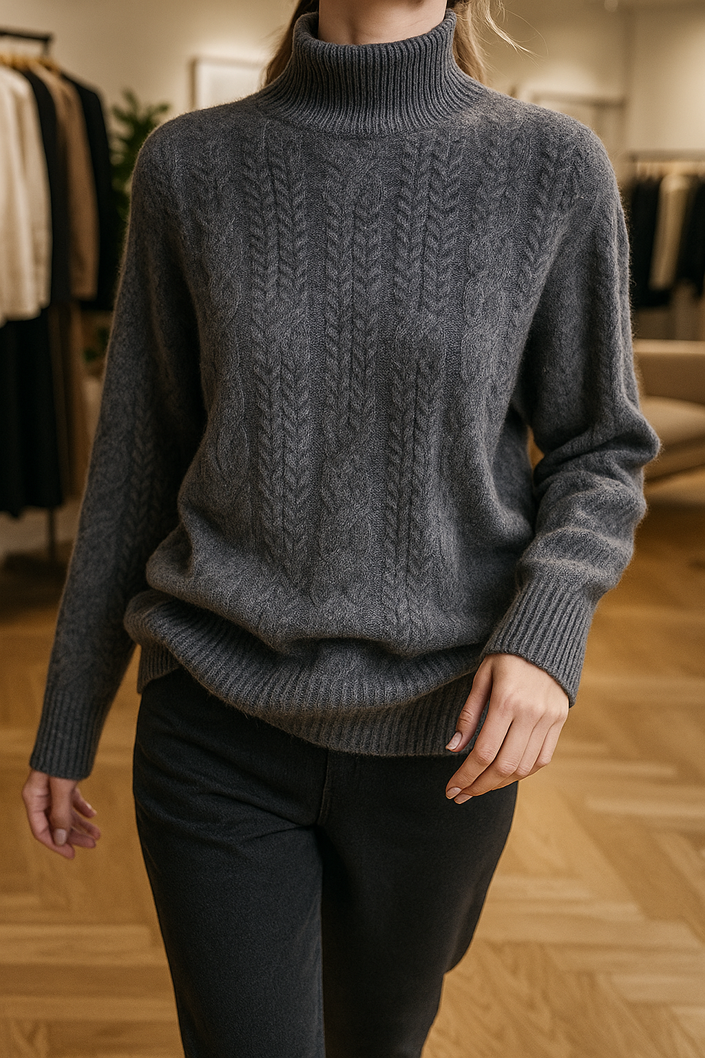 Christine Brewer Janet cashmere cable knit sweater for women, featuring a cozy, elegant design in soft cream color.