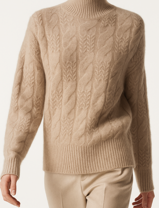 Christine Brewer Janet cashmere cable knit sweater for women, featuring a cozy textured knit and classic design.