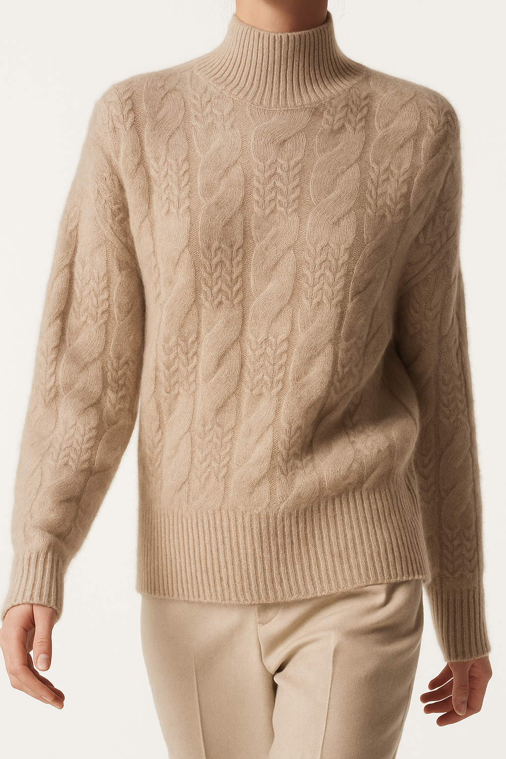 Christine Brewer Janet cashmere cable knit sweater for women, featuring a cozy textured knit and classic design.