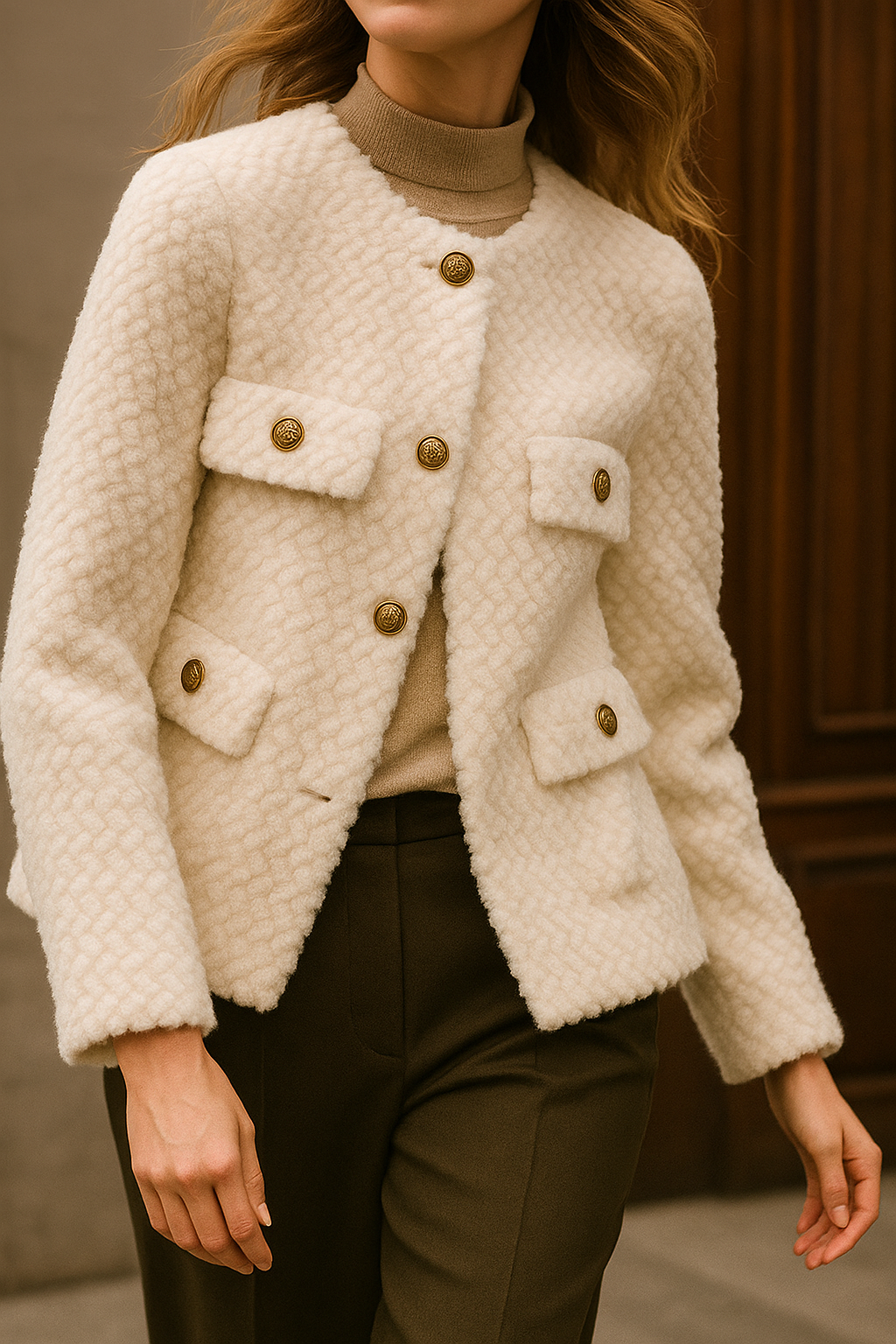 Velvet short winter jacket for women by Christine Brewer, featuring a luxurious design and stylish fit in a rich fabric.