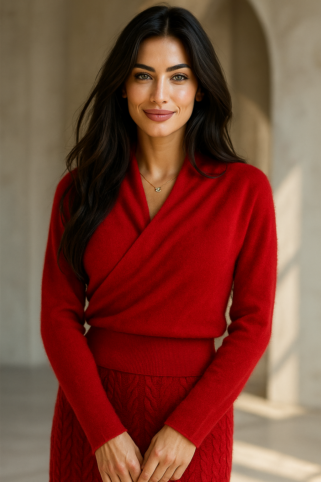 Helen cashmere sweater for women by Christine Brewer, featuring a cozy red knit with a stylish, elegant design.