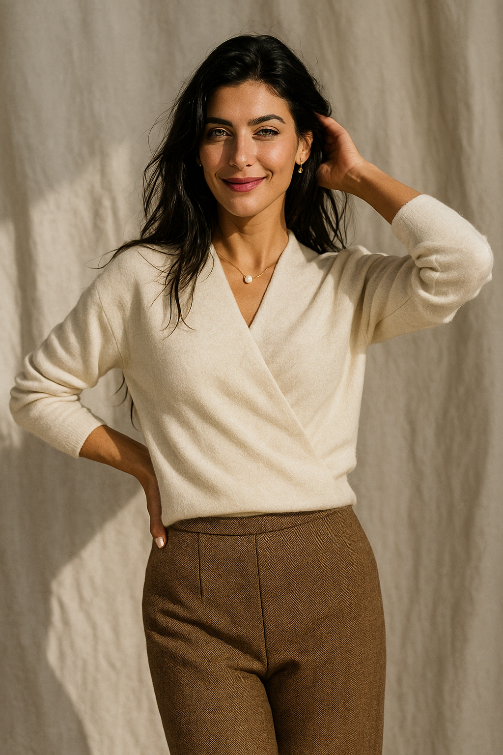 Christine Brewer Gwen cashmere V-neck sweater for women, soft, elegant knit, shown in a stylish close-up view.