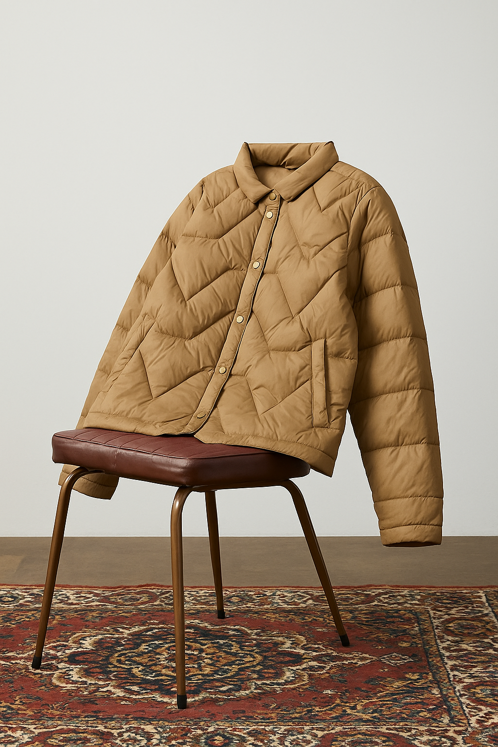 Women’s short quilted puffer jacket by Christine Brewer, featuring a sleek design and cozy insulation.