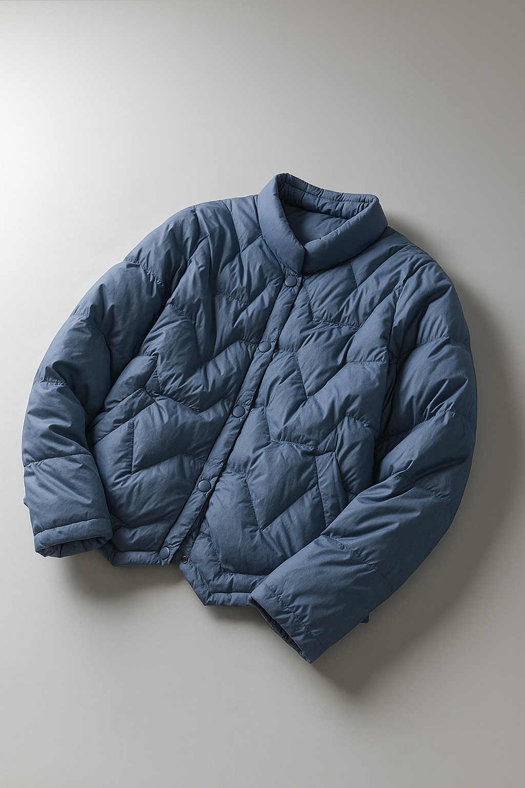 Elegant short quilted puffer jacket for women by Christine Brewer, showcasing a sleek, stylish design with a quilted pattern.