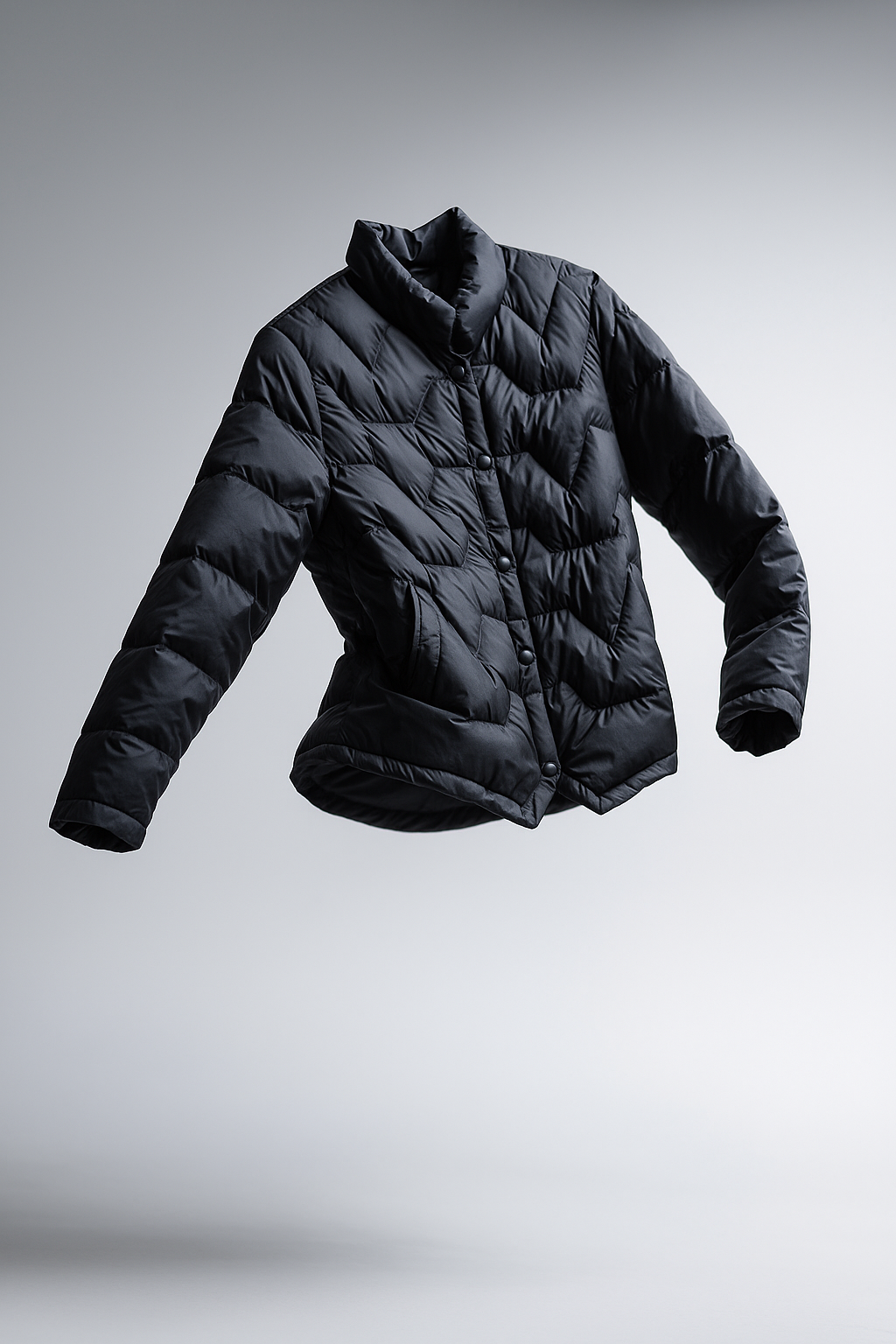 Black Aurora short quilted puffer jacket for women by Christine Brewer, featuring a stylish, insulated design.