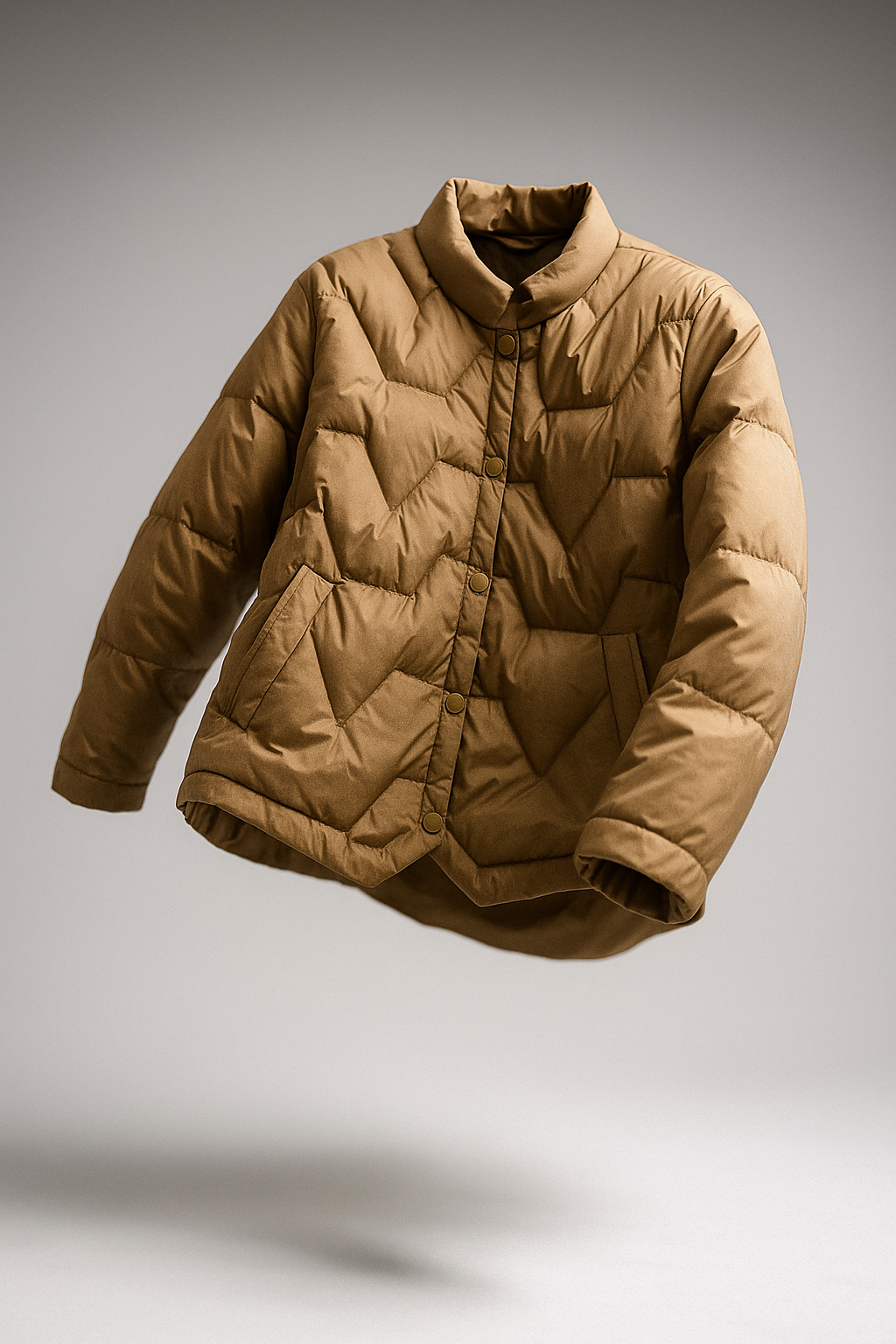 Women’s Aurora short quilted puffer jacket by Christine Brewer, featuring a stylish floating illusion design.