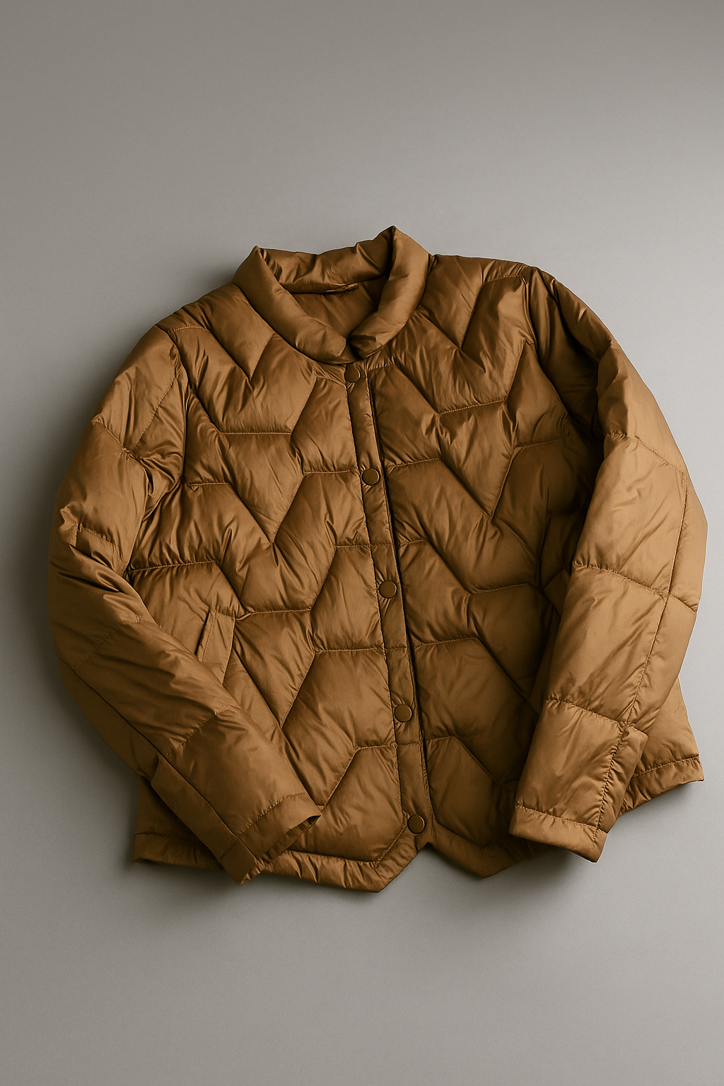 Women's Aurora short quilted puffer jacket by Christine Brewer, stylish winter outerwear with a padded, quilted design.