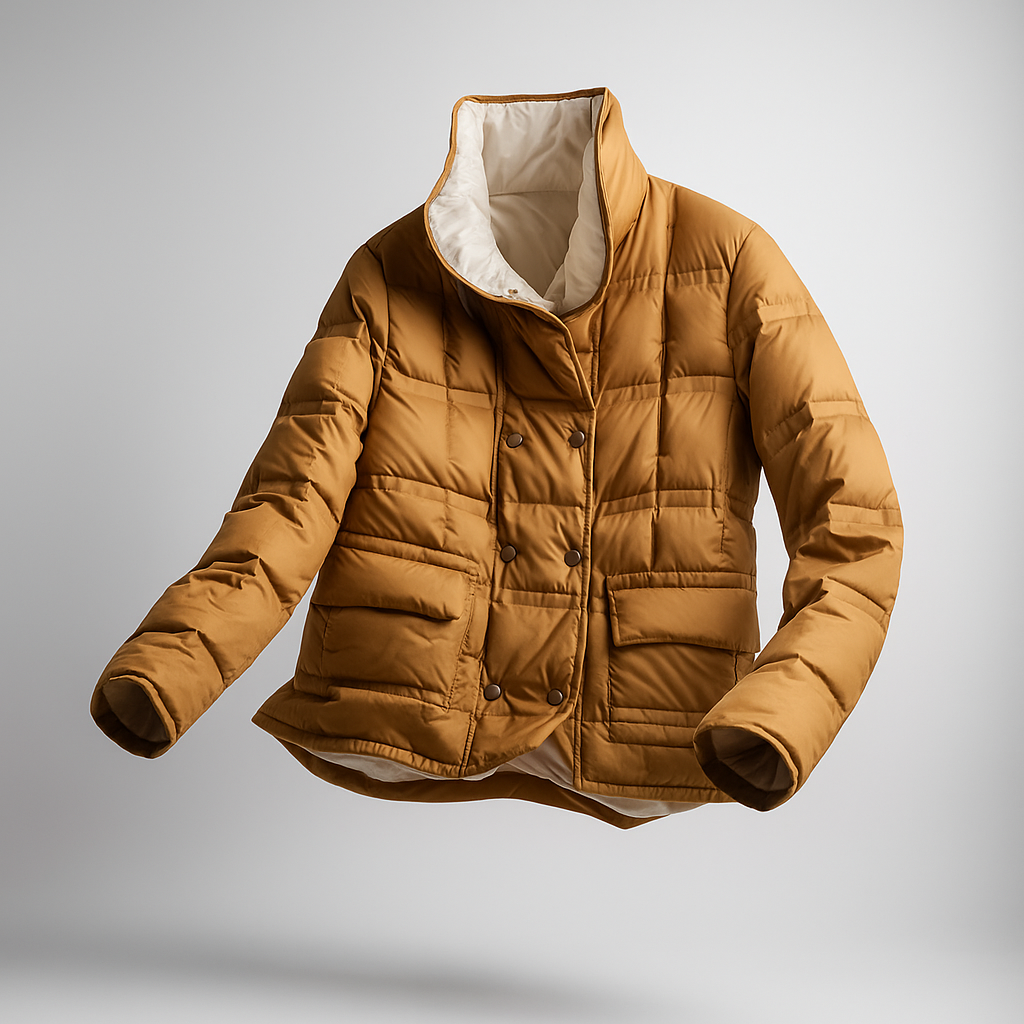 Sophia quilted puffer jacket for women by Christine Brewer, featuring a stylish padded design in a floating serenity color.
