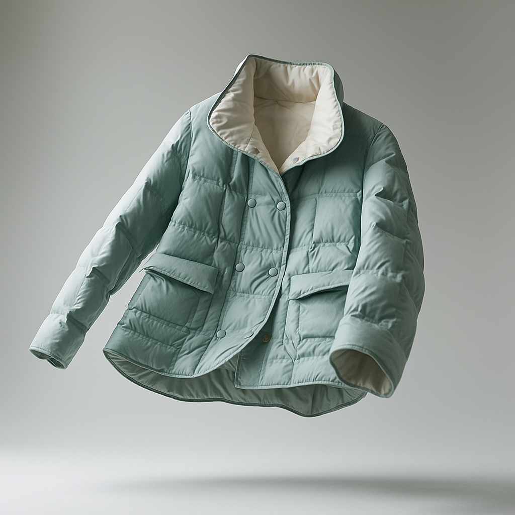 Sophia quilted puffer jacket for women by Christine Brewer, lightweight insulated jacket with a stylish floating design.