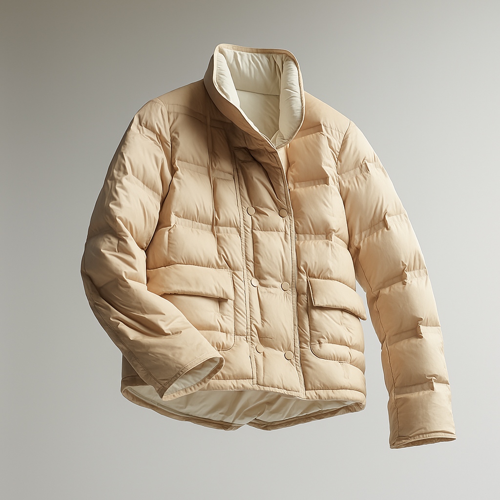 Sophia quilted puffer jacket for women by Christine Brewer, navy blue, lightweight insulated design, displayed on a mannequin.