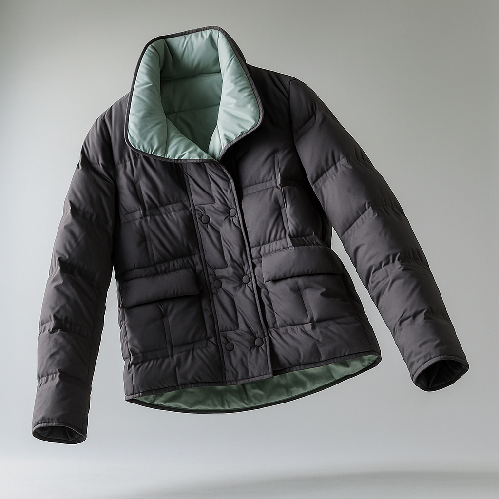 Christine Brewer Sophia quilted puffer jacket for women, shown in a stylish floating display with a textured quilted design.