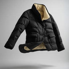 Sophia quilted puffer jacket for women by Christine Brewer, shown in a stylish floating design with a sleek, elegant silhouette.