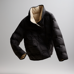 Sophia quilted puffer jacket for women by Christine Brewer, shown in a stylish floating jacket design with elegant quilting.