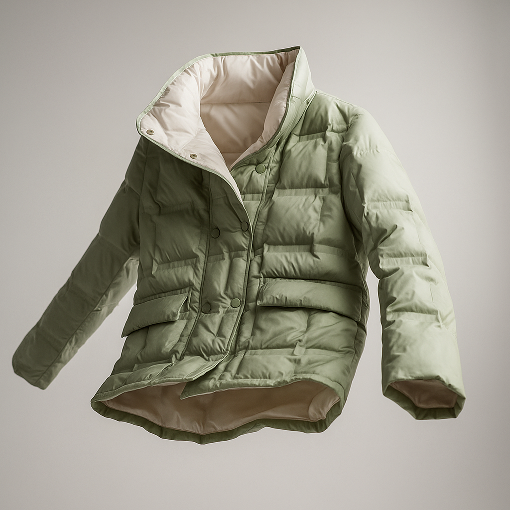 Sophia quilted puffer jacket for women by Christine Brewer, featuring a stylish, padded design and a floating, lightweight look.