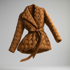 Christine Brewer Chloe belted quilted puffer jacket for women, featuring a stylish, insulated design with a belt and quilted pattern.