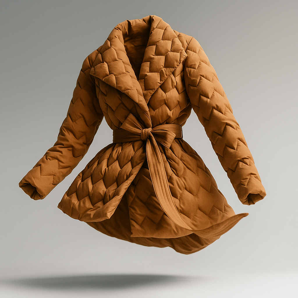 Christine Brewer Chloe belted quilted puffer jacket for women, featuring a stylish design with a belt and quilted exterior.