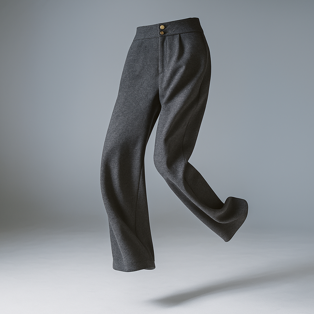 Wide-leg tailored trousers for women by Christine Brewer, shown in a floating display with a relaxed fit and classic style.