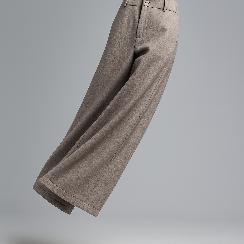 Christine Brewer Abigail women's tailored wide-leg trousers displayed on a mannequin, featuring a sleek, modern fit and neutral color.