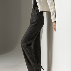 Women’s tailored wide-leg trousers by Christine Brewer, Abigail style, shown in a chic, neutral fabric with a high waist and relaxed fit.