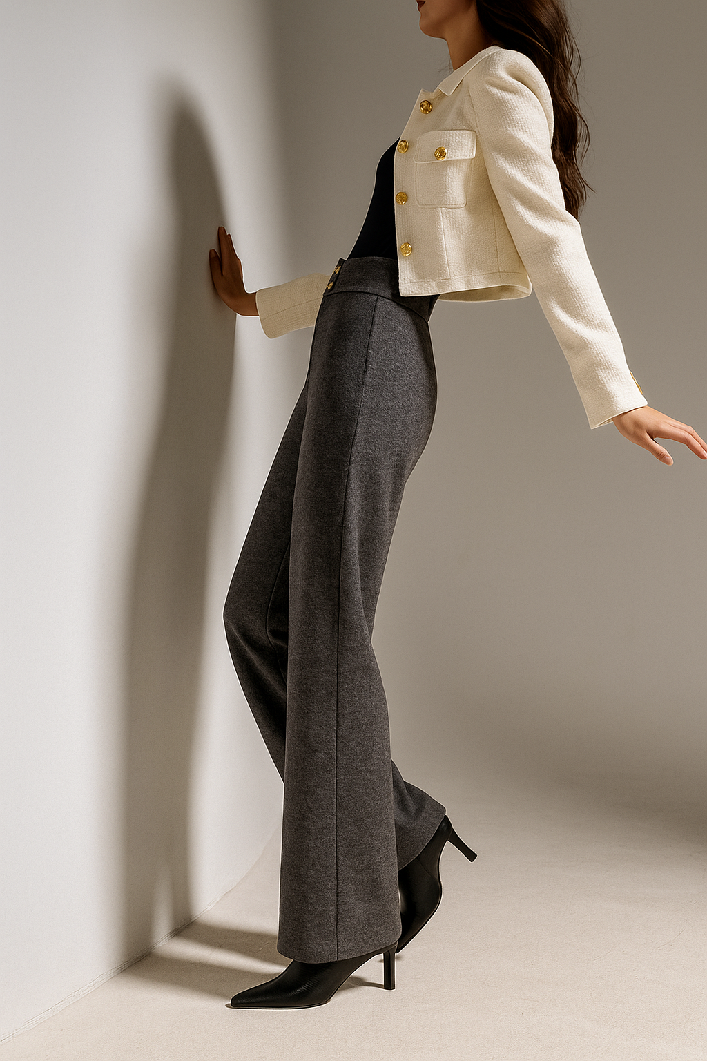 Christine Brewer Abigail tailored wide-leg trousers for women, shown in a stylish, relaxed fit with a high waist and flowing fabric.