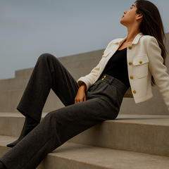 Gray tailored wide-leg trousers for women by Christine Brewer, featuring a chic, elegant fit and modern design.