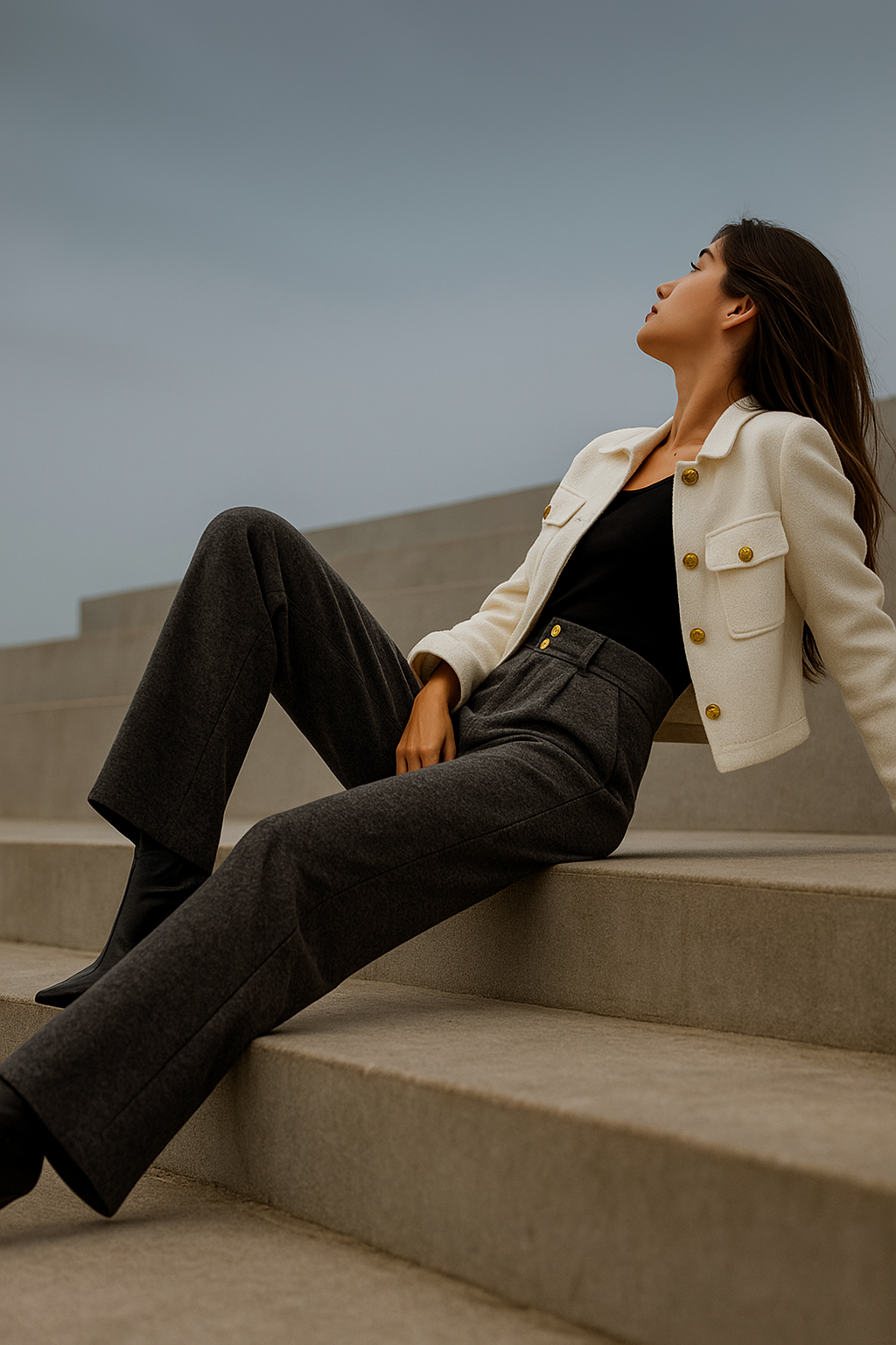 Gray tailored wide-leg trousers for women by Christine Brewer, featuring a chic, elegant fit and modern design.