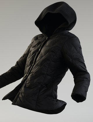 Christine Brewer Zoe hooded quilted puffer jacket for women, black with a hood, showcasing a stylish and warm outerwear design.