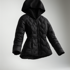 Christine Brewer Zoe hooded quilted puffer jacket for women, black with a cozy hood and quilted design, lightweight and warm.