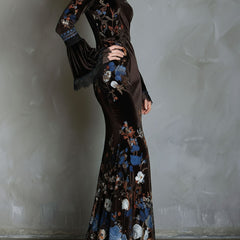 Velvet floral evening dress by Christine Brewer featuring elegant design with floral patterns and a flattering fit.