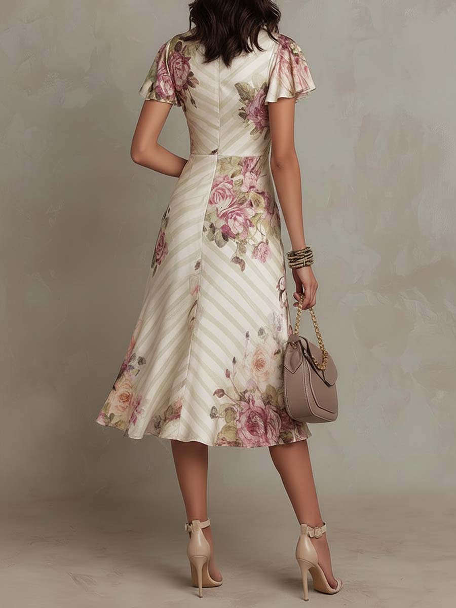 Christine Brewer chiffon floral midi dress, elegant evening dress with flowy fabric and vibrant floral pattern, perfect for special occasions.