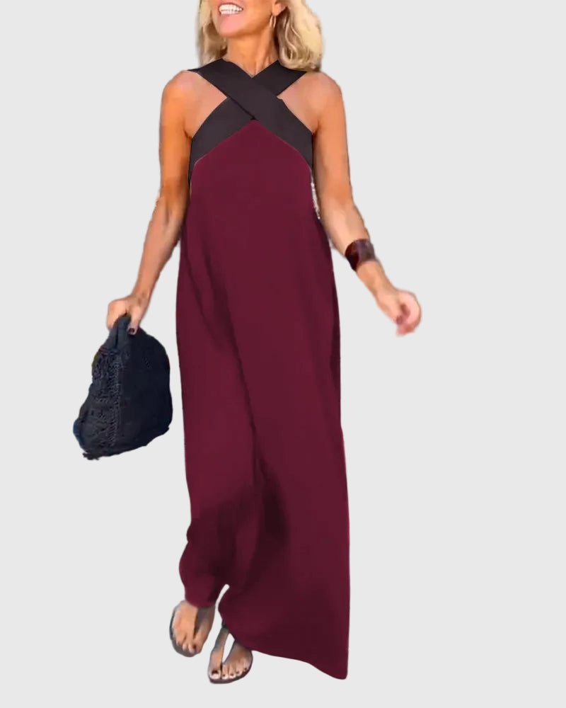 Elena | Maxi Dress Women Cross Neck Flowy Draped Evening Casual Party Fall Winter
