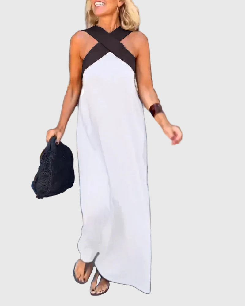 Elena | Maxi Dress Women Cross Neck Flowy Draped Evening Casual Party Fall Winter