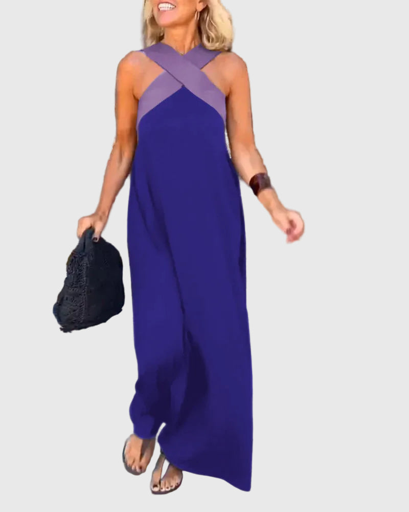 Elena | Maxi Dress Women Cross Neck Flowy Draped Evening Casual Party Fall Winter