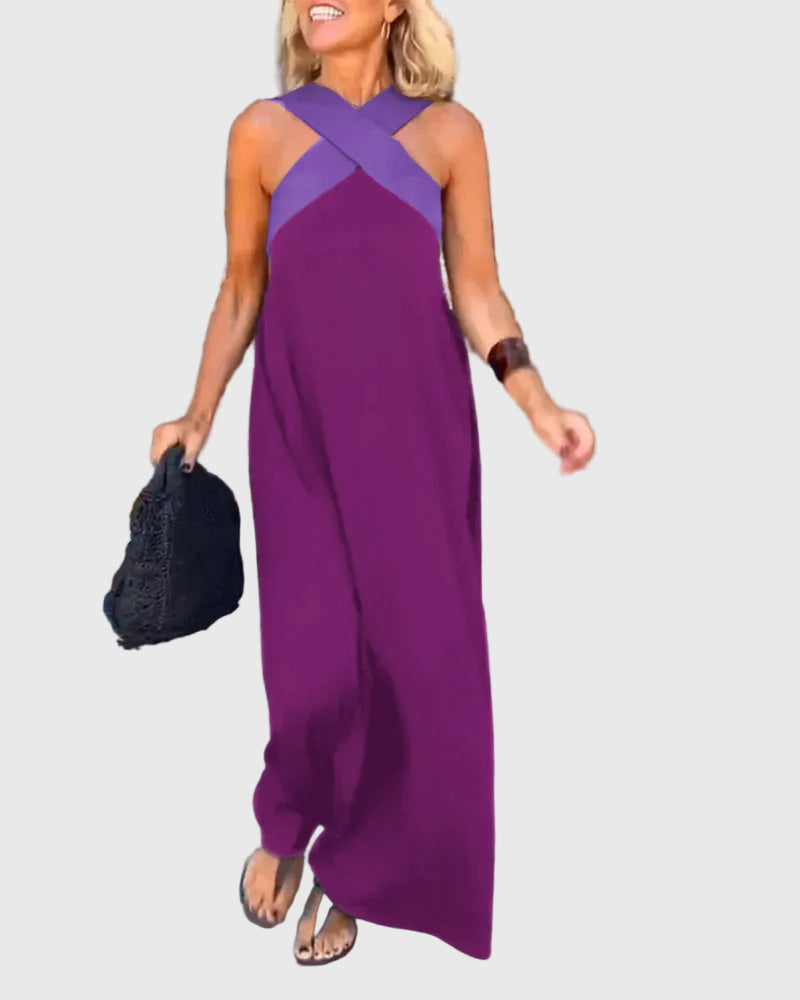 Elena | Maxi Dress Women Cross Neck Flowy Draped Evening Casual Party Fall Winter