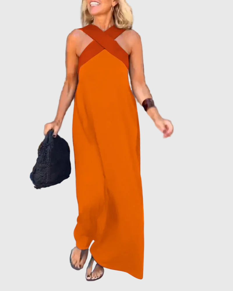 Elena | Maxi Dress Women Cross Neck Flowy Draped Evening Casual Party Fall Winter