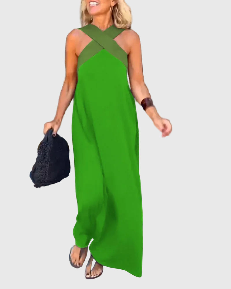 Elena | Maxi Dress Women Cross Neck Flowy Draped Evening Casual Party Fall Winter