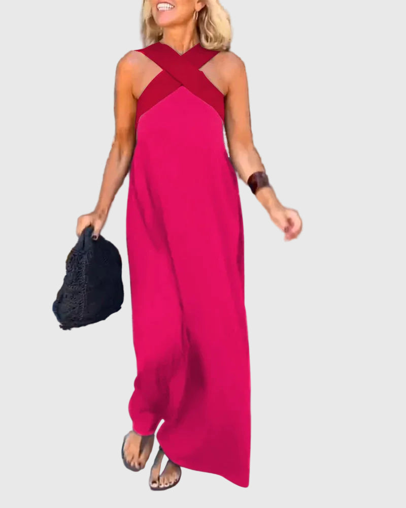 Elena | Maxi Dress Women Cross Neck Flowy Draped Evening Casual Party Fall Winter