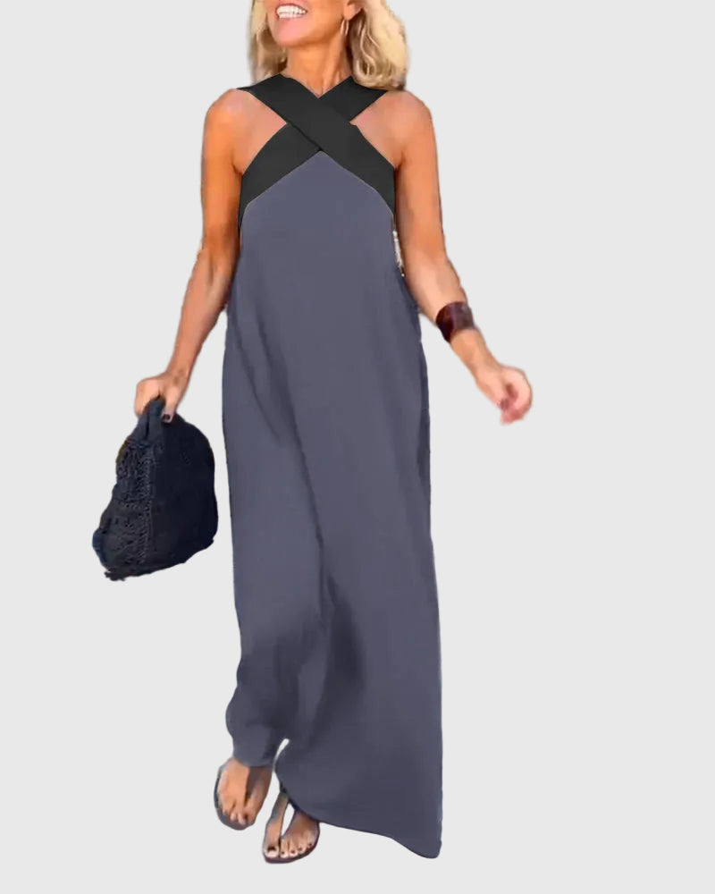 Elena | Maxi Dress Women Cross Neck Flowy Draped Evening Casual Party Fall Winter