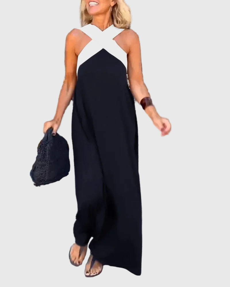 Elena | Maxi Dress Women Cross Neck Flowy Draped Evening Casual Party Fall Winter