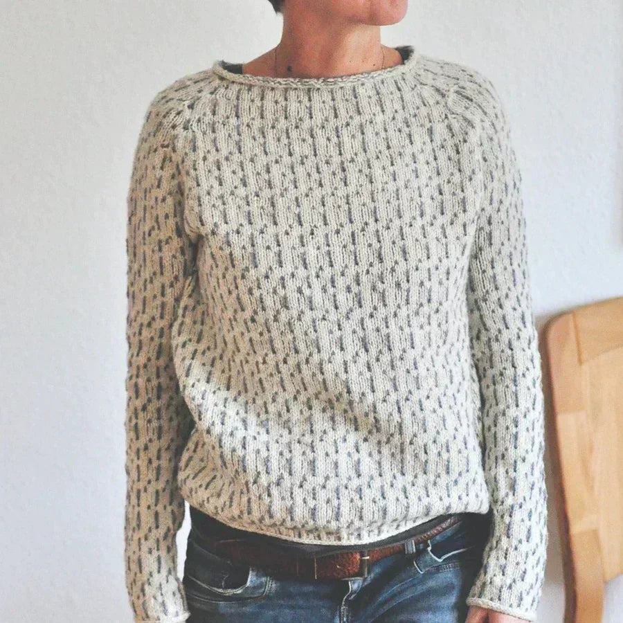 Christine Brewer Ella chic cozy relaxed fit sweater displayed on a model with soft knit fabric and casual style.