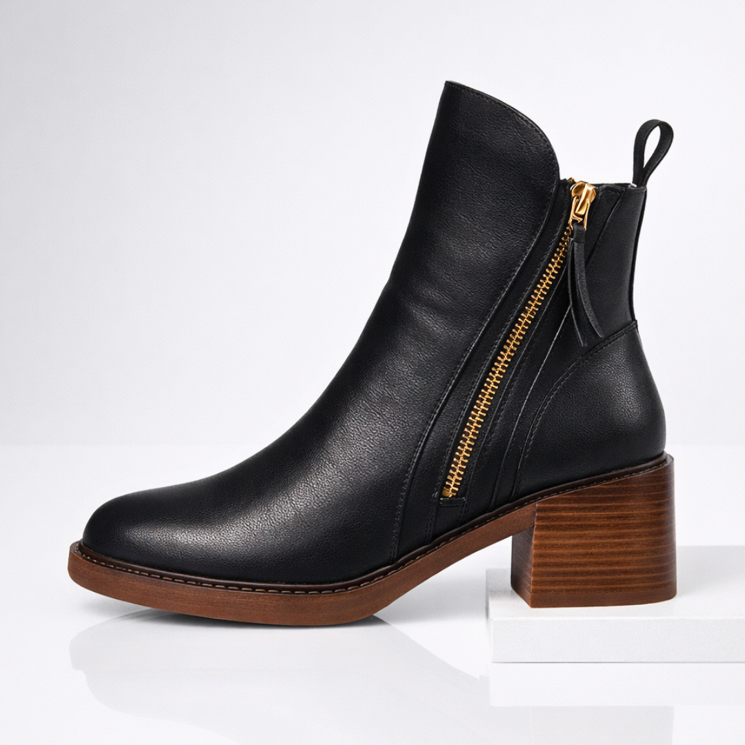 Carla | Orthopedic Leather Block Heel Ankle Boots for Women