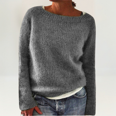 Talia knit sweater for women by Christine Brewer, featuring a cozy, stylish design with long sleeves and ribbed cuffs.