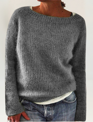 Talia knit sweater for women by Christine Brewer, featuring a cozy, stylish design with long sleeves and ribbed cuffs.