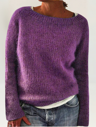 Women’s knit sweater by Christine Brewer, Talia, in soft fabric with a cozy fit, shown in a neutral color on a model.