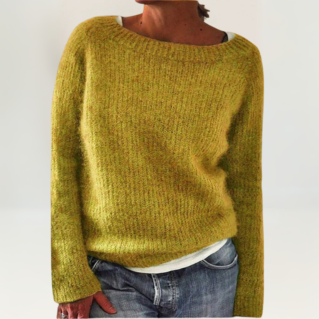Women’s Talia knit sweater by Christine Brewer, featuring a cozy, textured design in soft, warm fabric for casual wear.