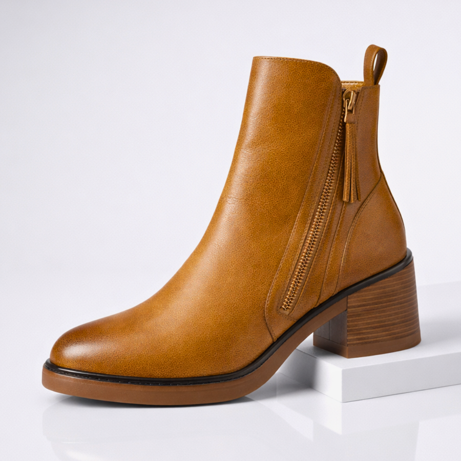 Carla | Orthopedic Leather Block Heel Ankle Boots for Women
