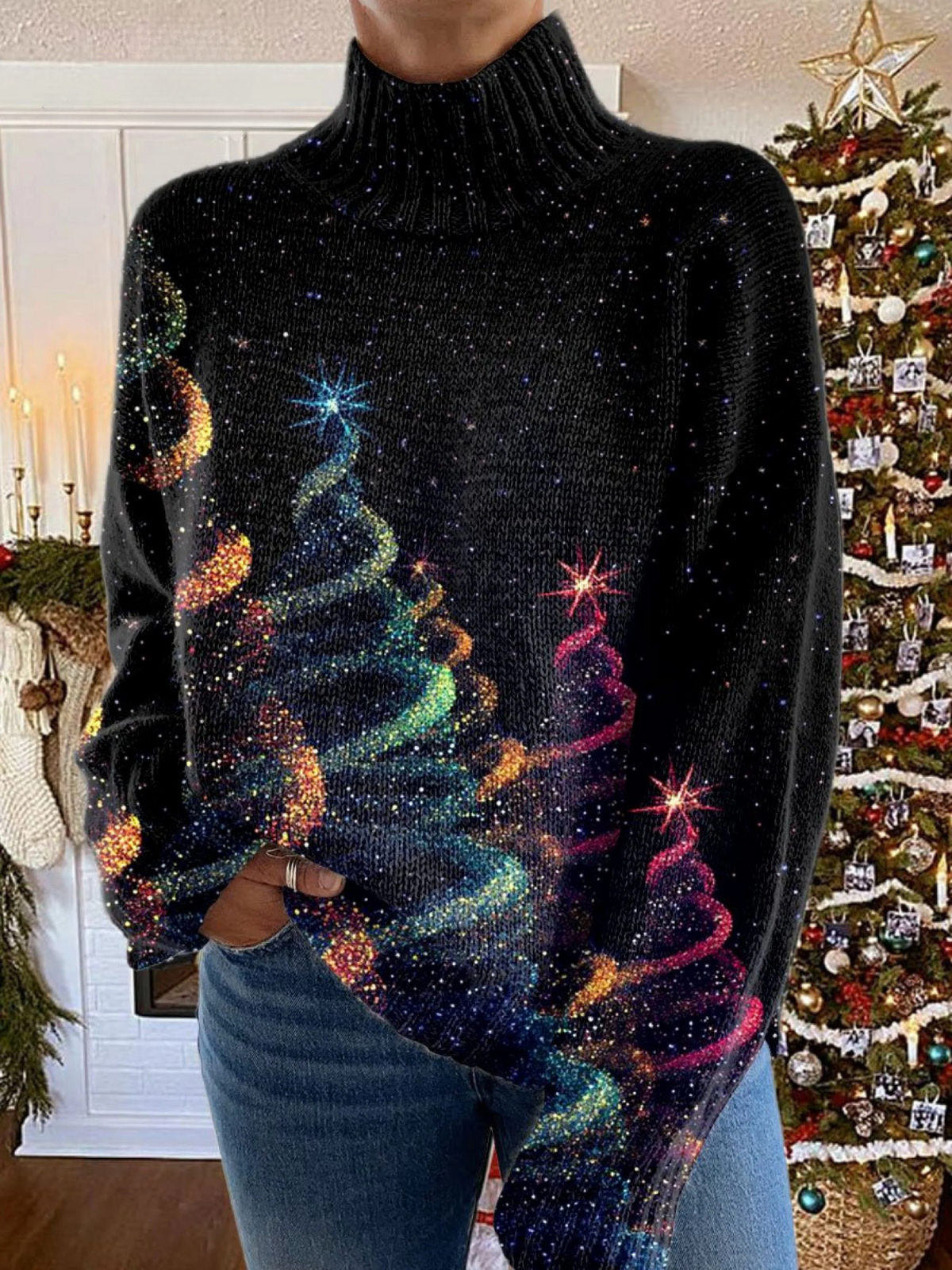 Christina Brewer Louisa women's turtleneck Christmas sweater featuring festive holiday patterns and cozy knit fabric.