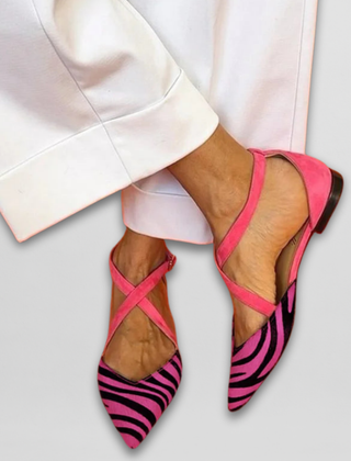 Fenna women's orthopedic ballerina flats with straps by Christine Brewer, featuring comfortable design and supportive sole.