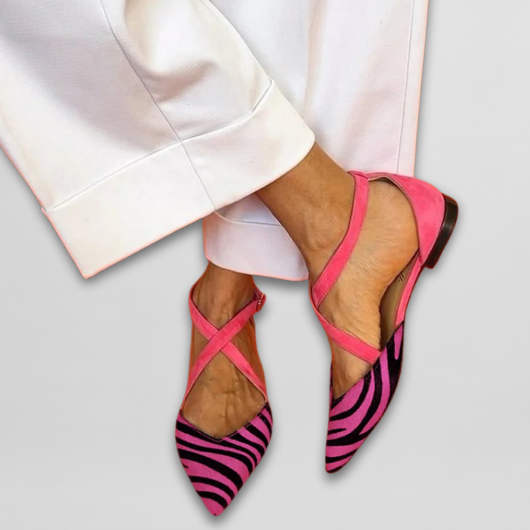 Fenna women's orthopedic ballerina flats with straps by Christine Brewer, featuring comfortable design and supportive sole.