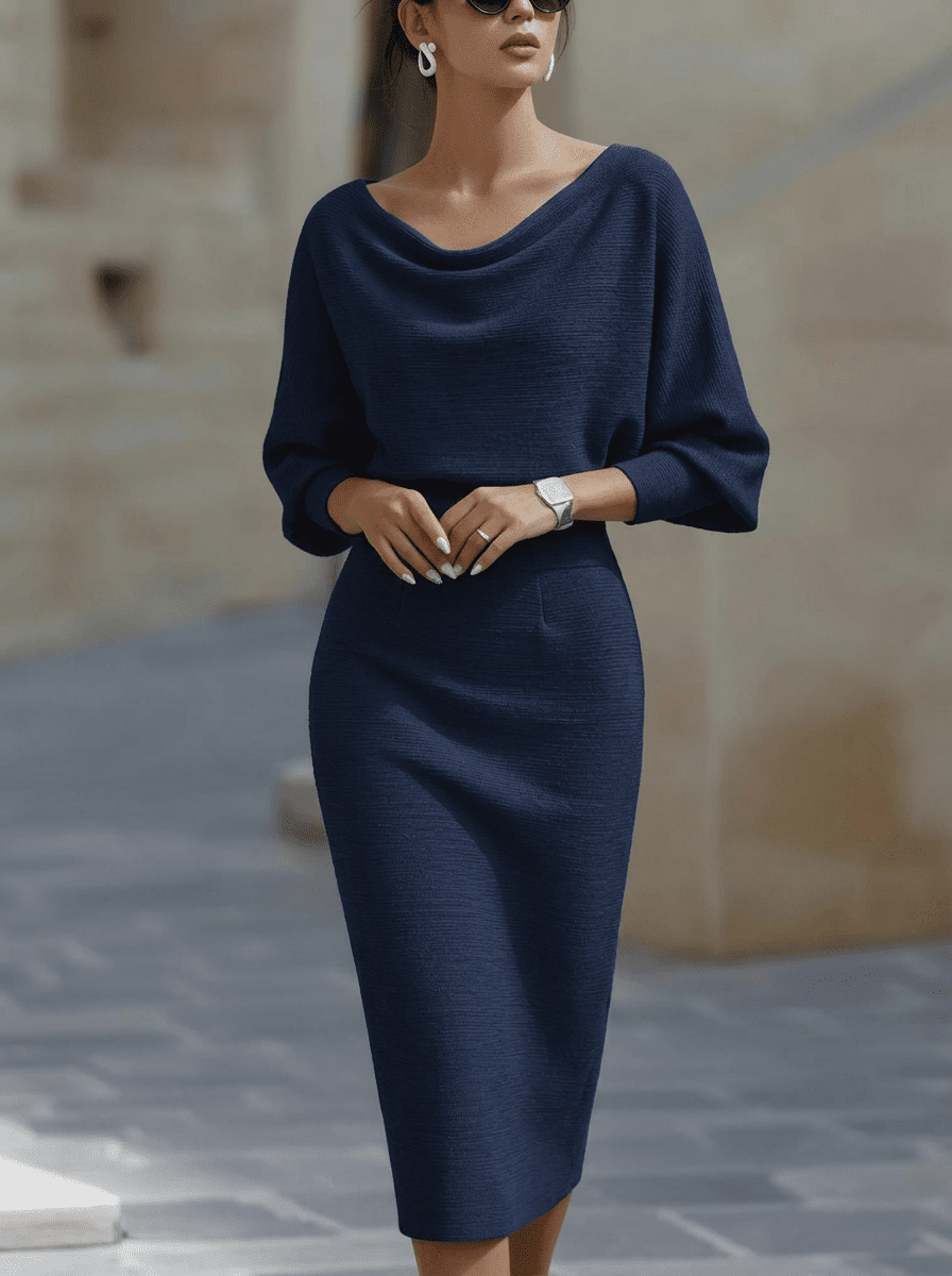 White batwing-sleeve waist-cinching dress for women by Christine Brewer, featuring a stylish fitted waist and flowing sleeves.